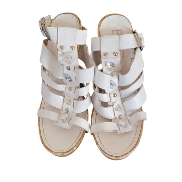 BCBG Olives White Gladiator Style High Heel Sandals With Rhinestone Accents & Co - Picture 2 of 9